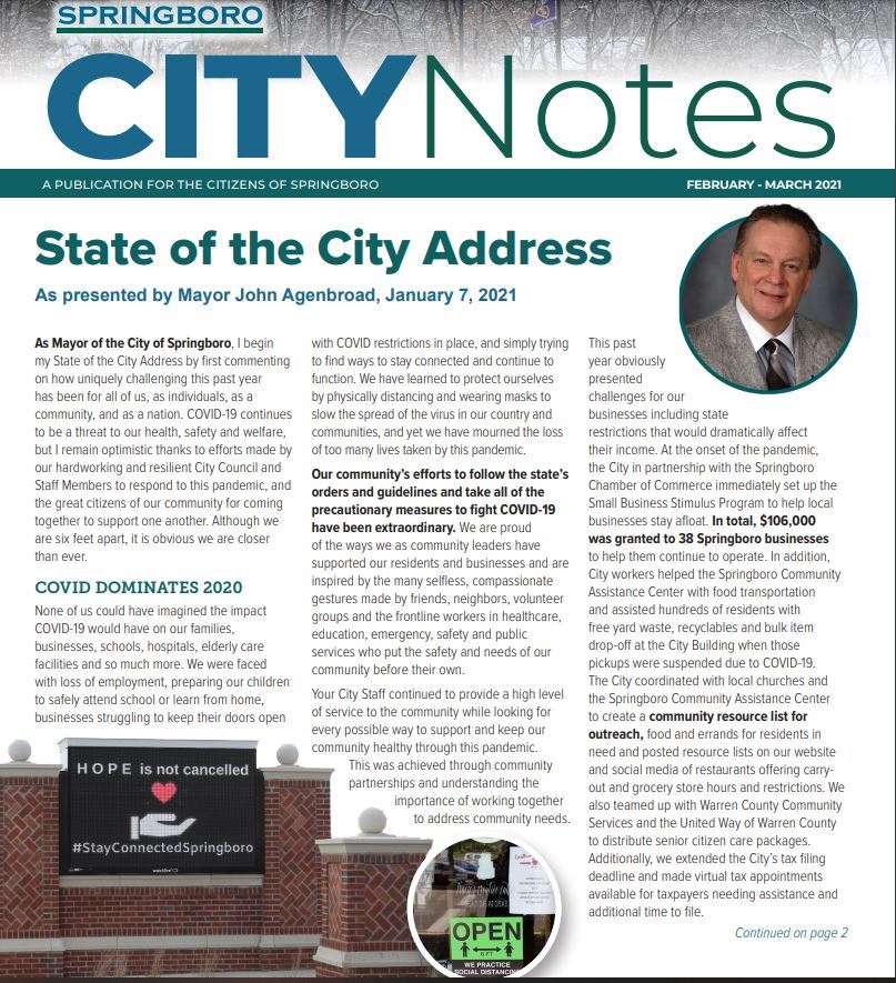 City Notes Feb March 2021 front page
