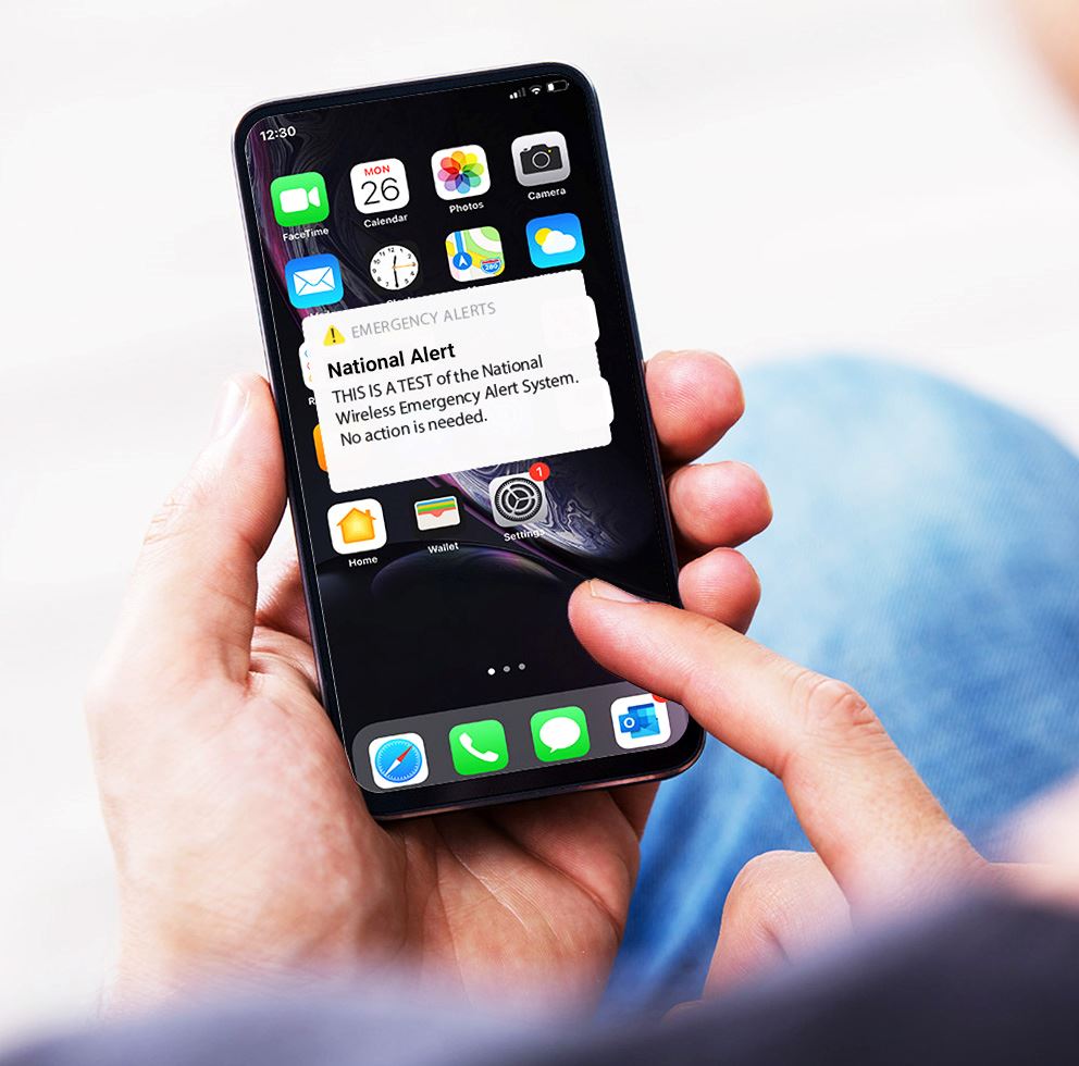Cell phone with title Emergency Alert Test