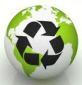 green and white world globe with recycling symbol on it