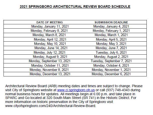 Architectural Review Board Schedule 2021