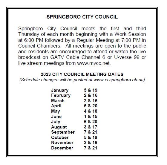 2023 City Council Meeting Schedule