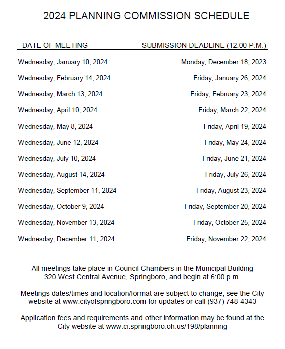 2024 Planning Commission Meeting Schedule